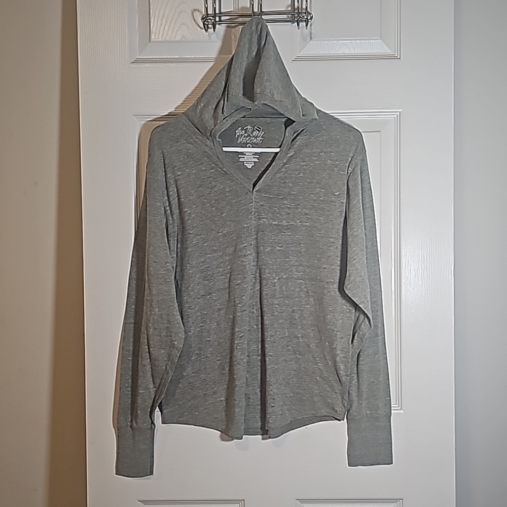 The Raw Uncut Hooded Lightweight Pullover Long Sleeve Green Gray Size M